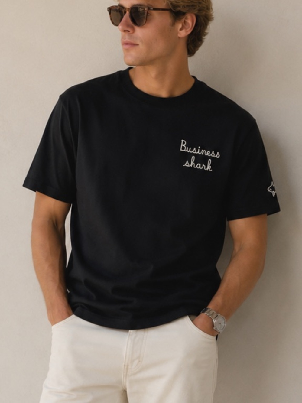 MC2 Saint Barth men’s Black Business Shark Cotton T-Shirt Large 36897